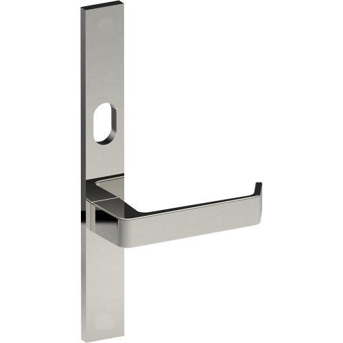 DIJON Door Handle on B02 EXTERNAL Australian Standard Backplate with Cylinder Hole, Concealed Fixing (Half Set) 64mm CTC in Polished Stainless