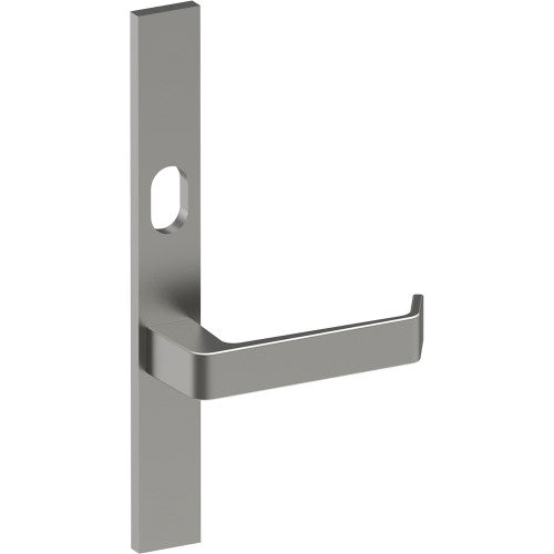 DIJON Door Handle on B02 EXTERNAL Australian Standard Backplate with Cylinder Hole, Concealed Fixing (Half Set) 64mm CTC in Satin Stainless