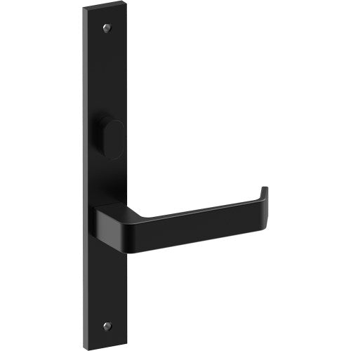 DIJON Door Handle on B02 INTERNAL Australian Standard Backplate with Privacy Turn, Visible Fixing (Half Set) 64mm CTC in Black Teflon