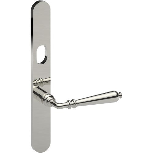 ELEGANTE Door Handle on B01 EXTERNAL Australian Standard Backplate with Cylinder Hole, Concealed Fixing (Half Set) 64mm CTC in Polished Stainless