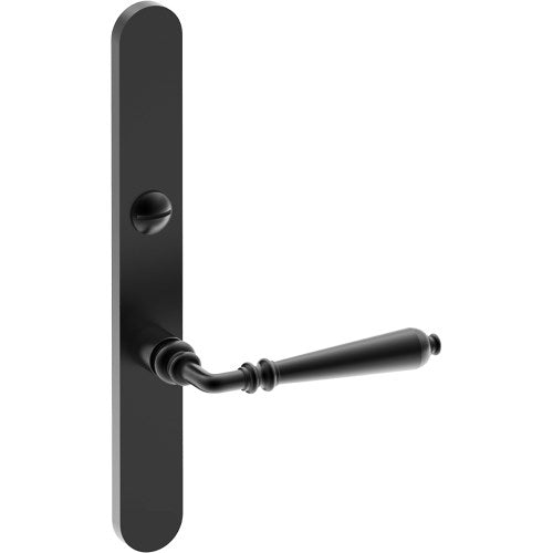 ELEGANTE Door Handle on B01 EXTERNAL Australian Standard Backplate with Emergency Release, Concealed Fixing (Half Set) 64mm CTC in Black Teflon