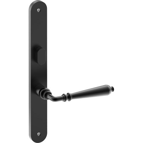 ELEGANTE Door Handle on B01 INTERNAL Australian Standard Backplate with Privacy Turn, Visible Fixing (Half Set) 64mm CTC in Black Teflon