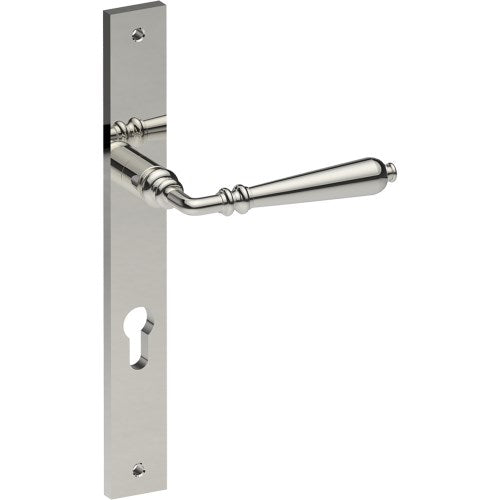 ELEGANTE Door Handle on B02 INTERNAL European Standard Backplate with Cylinder Hole, Visible Fixing (Half Set) 85mm CTC in Polished Stainless