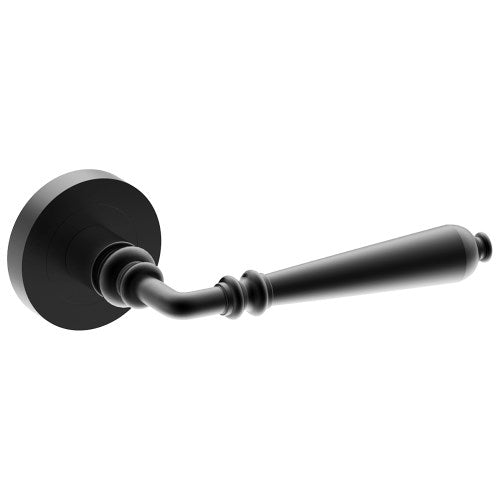 ELEGANTE Door Handles on Ø52mm Rose (Latch/Lock Sold Separately) in Black Teflon