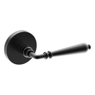 Black ELEGANTE door handle by Style Finish Doorware mounted on a door, showcasing sleek modern design and polished finish.