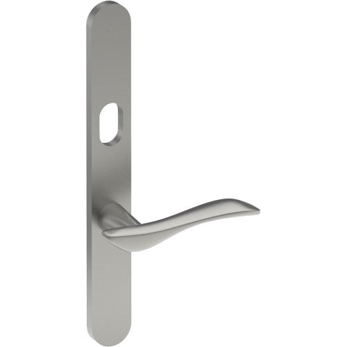 FERRARA Door Handle on B01 EXTERNAL Australian Standard Backplate with Cylinder Hole, Concealed Fixing (Half Set) 64mm CTC in Satin Stainless