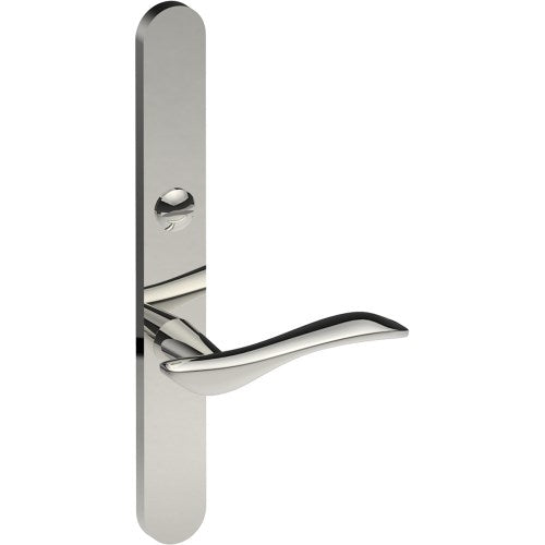 FERRARA Door Handle on B01 EXTERNAL Australian Standard Backplate with Emergency Release, Concealed Fixing (Half Set) 64mm CTC in Polished Stainless
