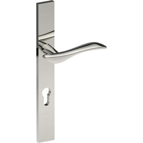 FERRARA Door Handle on B02 EXTERNAL European Standard Backplate with Cylinder Hole, Concealed Fixing (Half Set) 85mm CTC in Polished Stainless