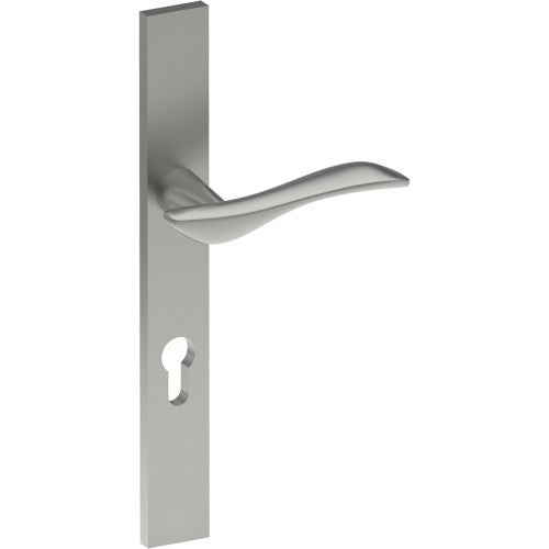 FERRARA Door Handle on B02 EXTERNAL European Standard Backplate with Cylinder Hole, Concealed Fixing (Half Set) 85mm CTC in Satin Stainless