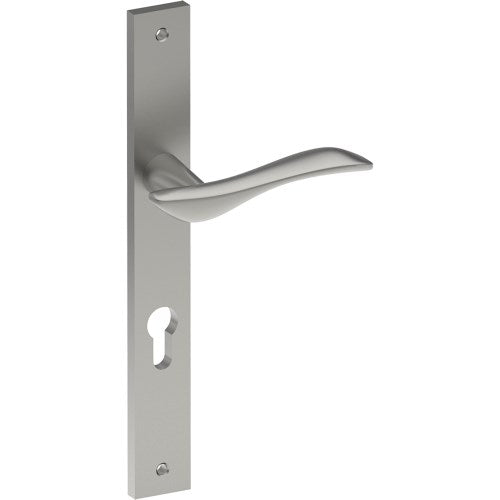 FERRARA Door Handle on B02 INTERNAL European Standard Backplate with Cylinder Hole, Visible Fixing (Half Set) 85mm CTC in Satin Stainless