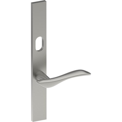FERRARA Door Handle on B02 EXTERNAL Australian Standard Backplate with Cylinder Hole, Concealed Fixing (Half Set) 64mm CTC in Satin Stainless