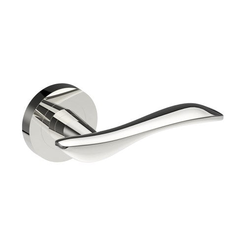 FERRARA Door Handles on Ø52mm Rose (Latch/Lock Sold Separately) in Polished Stainless
