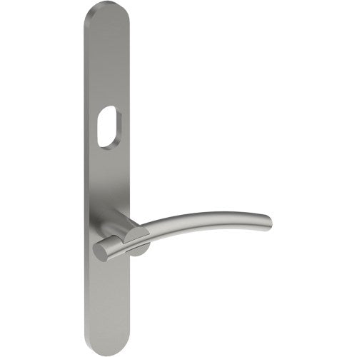 LAGUNA Door Handle on B01 EXTERNAL Australian Standard Backplate with Cylinder Hole, Concealed Fixing (Half Set) 64mm CTC in Satin Stainless