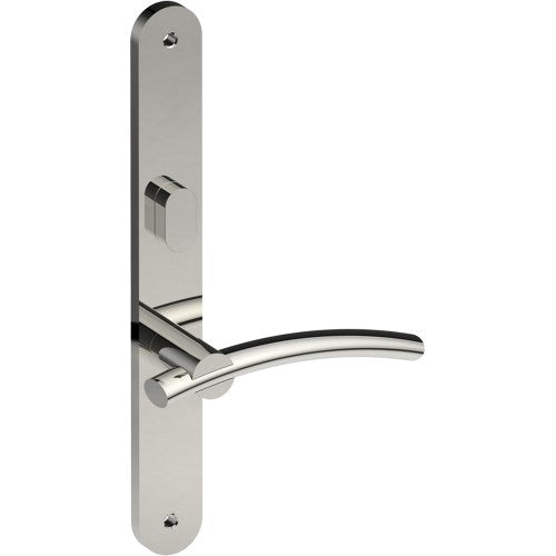 LAGUNA Door Handle on B01 INTERNAL Australian Standard Backplate with Privacy Turn, Visible Fixing (Half Set) 64mm CTC in Polished Stainless