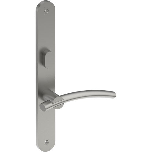 LAGUNA Door Handle on B01 INTERNAL Australian Standard Backplate with Privacy Turn, Visible Fixing (Half Set) 64mm CTC in Satin Stainless