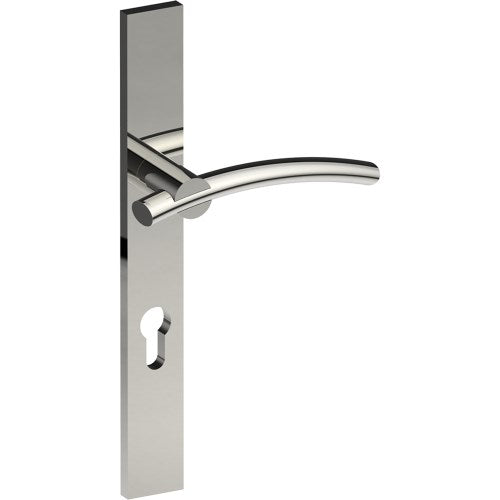 LAGUNA Door Handle on B02 EXTERNAL European Standard Backplate with Cylinder Hole, Concealed Fixing (Half Set) 85mm CTC in Polished Stainless