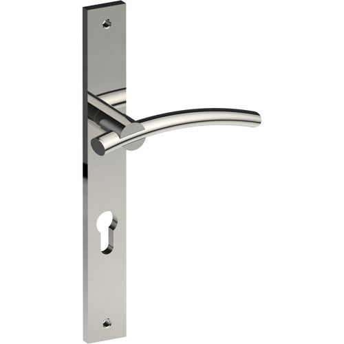 LAGUNA Door Handle on B02 INTERNAL European Standard Backplate with Cylinder Hole, Visible Fixing (Half Set) 85mm CTC in Polished Stainless
