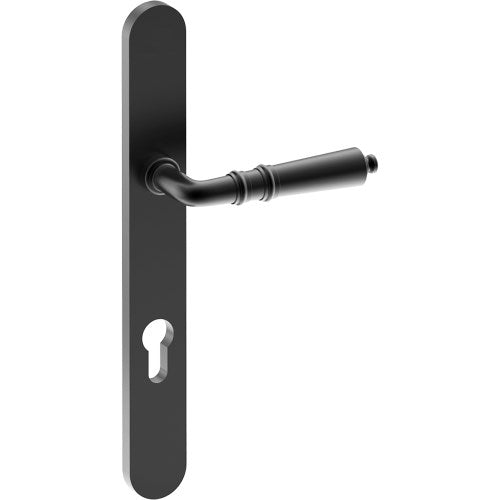 LATINA Door Handle on B01 EXTERNAL European Standard Backplate with Cylinder Hole, Concealed Fixing (Half Set) 85mm CTC in Black Teflon