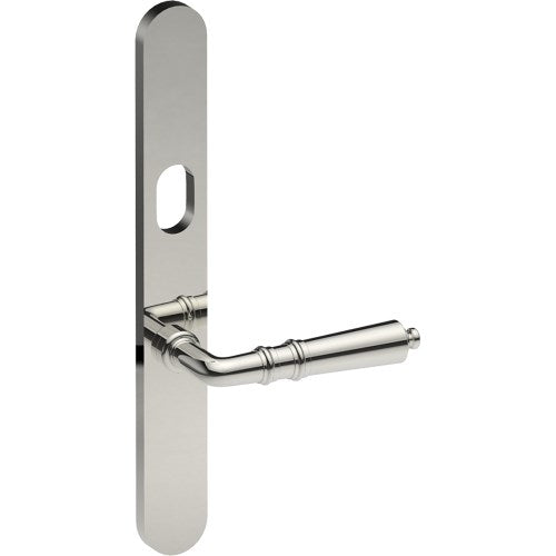 LATINA Door Handle on B01 EXTERNAL Australian Standard Backplate with Cylinder Hole, Concealed Fixing (Half Set) 64mm CTC in Polished Stainless
