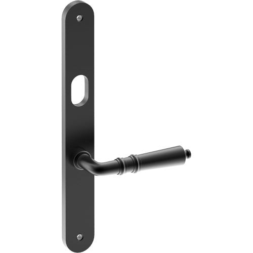 LATINA Door Handle on B01 INTERNAL Australian Standard Backplate with Cylinder Hole, Visible Fixing (Half Set) 64mm CTC in Black Teflon