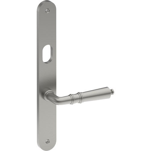 LATINA Door Handle on B01 INTERNAL Australian Standard Backplate with Cylinder Hole, Visible Fixing (Half Set) 64mm CTC in Satin Stainless
