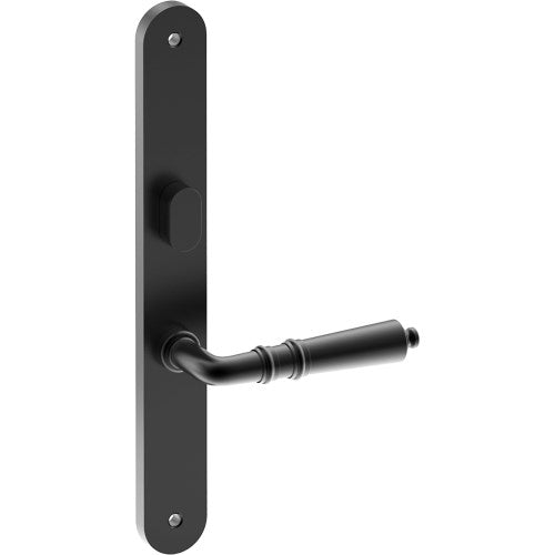 LATINA Door Handle on B01 INTERNAL Australian Standard Backplate with Privacy Turn, Visible Fixing (Half Set) 64mm CTC in Black Teflon