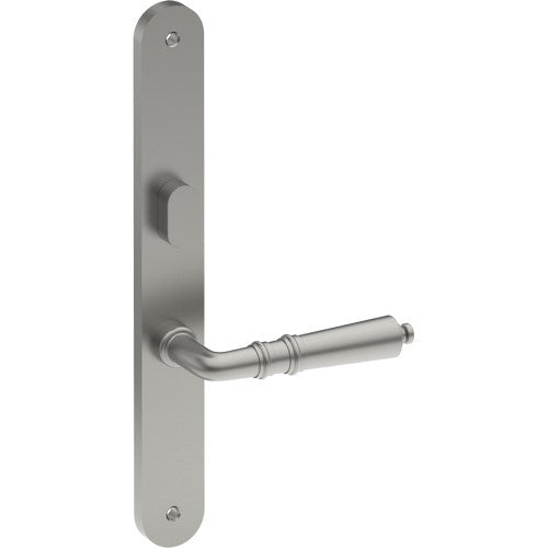 LATINA Door Handle on B01 INTERNAL Australian Standard Backplate with Privacy Turn, Visible Fixing (Half Set) 64mm CTC in Satin Stainless