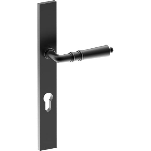 LATINA Door Handle on B02 EXTERNAL European Standard Backplate with Cylinder Hole, Concealed Fixing (Half Set) 85mm CTC in Black Teflon