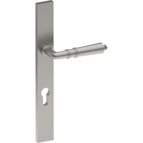 LATINA Door Handle on B02 EXTERNAL European Standard Backplate with Cylinder Hole, Concealed Fixing (Half Set) 85mm CTC in Satin Stainless