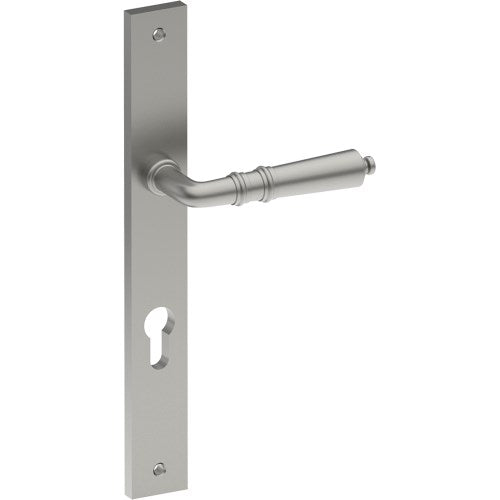LATINA Door Handle on B02 INTERNAL European Standard Backplate with Cylinder Hole, Visible Fixing (Half Set) 85mm CTC in Satin Stainless