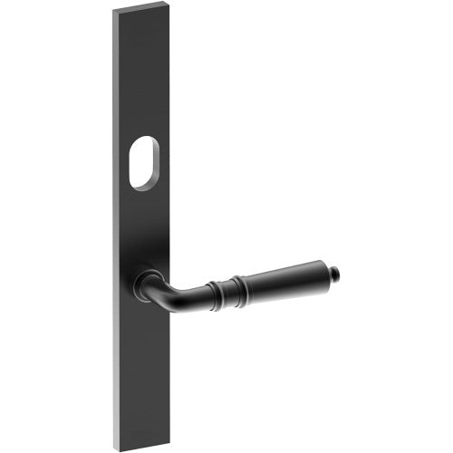LATINA Door Handle on B02 EXTERNAL Australian Standard Backplate with Cylinder Hole, Concealed Fixing (Half Set) 64mm CTC in Black Teflon