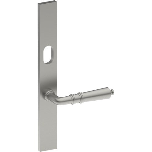 LATINA Door Handle on B02 EXTERNAL Australian Standard Backplate with Cylinder Hole, Concealed Fixing (Half Set) 64mm CTC in Satin Stainless