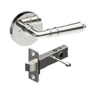 Latina door handle by Style Finish Doorware, sleek silver finish, mounted on a modern door, close-up view.