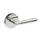 Stainless steel LATINA door handle from Style Finish Doorware mounted on a door, with a sleek, modern design.