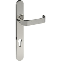 MOSS Door Handle on B01 EXTERNAL European Standard Backplate with Cylinder Hole, Concealed Fixing (Half Set) 85mm CTC in Polished Stainless