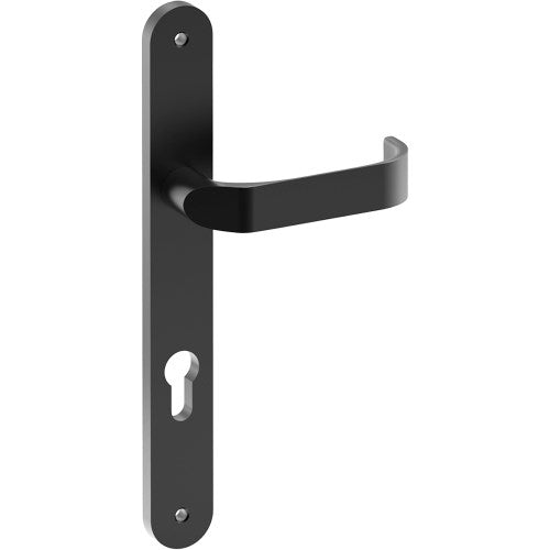 MOSS Door Handle on B01 INTERNAL European Standard Backplate with Cylinder Hole, Visible Fixing (Half Set) 85mm CTC in Black Teflon
