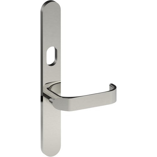 MOSS Door Handle on B01 EXTERNAL Australian Standard Backplate with Cylinder Hole, Concealed Fixing (Half Set) 64mm CTC in Polished Stainless