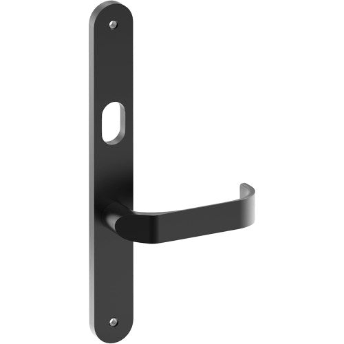 MOSS Door Handle on B01 INTERNAL Australian Standard Backplate with Cylinder Hole, Visible Fixing (Half Set) 64mm CTC in Black Teflon