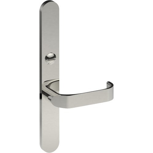 MOSS Door Handle on B01 EXTERNAL Australian Standard Backplate with Emergency Release, Concealed Fixing (Half Set) 64mm CTC in Polished Stainless
