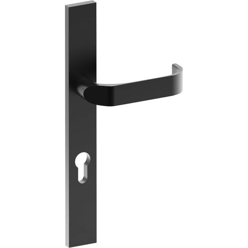 MOSS Door Handle on B02 EXTERNAL European Standard Backplate with Cylinder Hole, Concealed Fixing (Half Set) 85mm CTC in Black Teflon