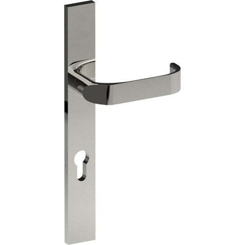 MOSS Door Handle on B02 EXTERNAL European Standard Backplate with Cylinder Hole, Concealed Fixing (Half Set) 85mm CTC in Polished Stainless