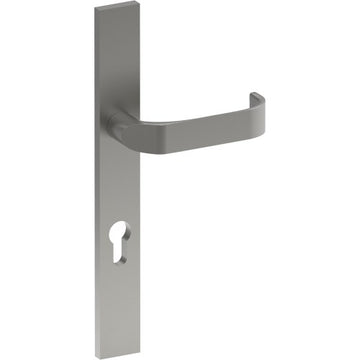 MOSS Door Handle on B02 EXTERNAL European Standard Backplate with Cylinder Hole, Concealed Fixing (Half Set) 85mm CTC in Satin Stainless