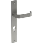 MOSS Door Handle on B02 INTERNAL European Standard Backplate with Cylinder Hole, Visible Fixing (Half Set) 85mm CTC in Satin Stainless