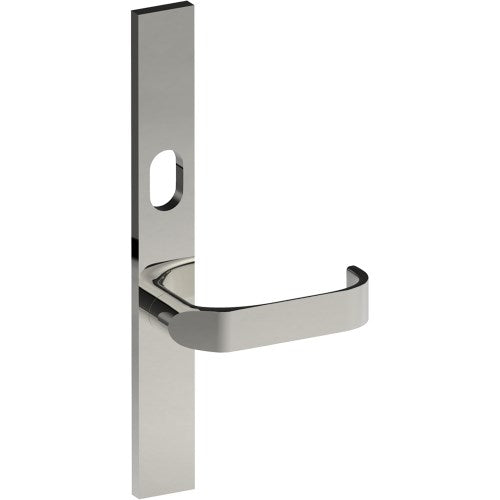 MOSS Door Handle on B02 EXTERNAL Australian Standard Backplate with Cylinder Hole, Concealed Fixing (Half Set) 64mm CTC in Polished Stainless