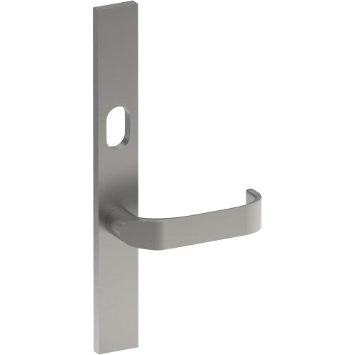 MOSS Door Handle on B02 EXTERNAL Australian Standard Backplate with Cylinder Hole, Concealed Fixing (Half Set) 64mm CTC in Satin Stainless