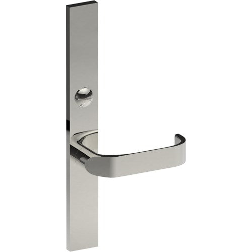 MOSS Door Handle on B02 EXTERNAL Australian Standard Backplate with Emergency Release, Concealed Fixing (Half Set) 64mm CTC in Polished Stainless