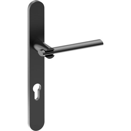PRONTO Door Handle on B01 EXTERNAL European Standard Backplate with Cylinder Hole, Concealed Fixing (Half Set) 85mm CTC in Black Teflon