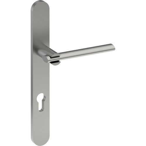 PRONTO Door Handle on B01 EXTERNAL European Standard Backplate with Cylinder Hole, Concealed Fixing (Half Set) 85mm CTC in Satin Stainless