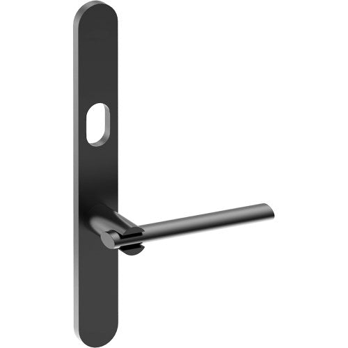 PRONTO Door Handle on B01 EXTERNAL Australian Standard Backplate with Cylinder Hole, Concealed Fixing (Half Set) 64mm CTC in Black Teflon