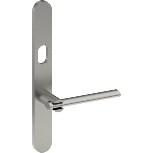 PRONTO Door Handle on B01 EXTERNAL Australian Standard Backplate with Cylinder Hole, Concealed Fixing (Half Set) 64mm CTC in Satin Stainless